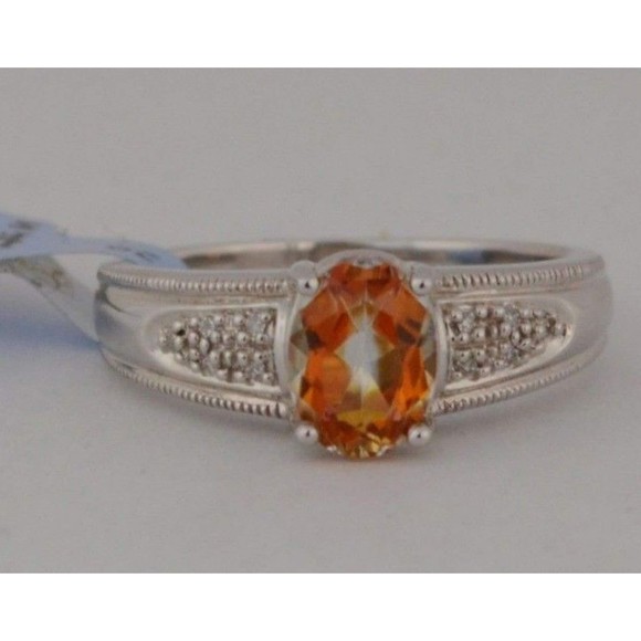 Women’s Real 10k White Gold Fire Topaz Diamond Accents Solitaire Ring Size 7 - Picture 1 of 3